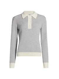 Wool Contrast-Trimmed Wool Long-Sleeve Polo Top
