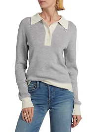 Wool Contrast-Trimmed Wool Long-Sleeve Polo Top