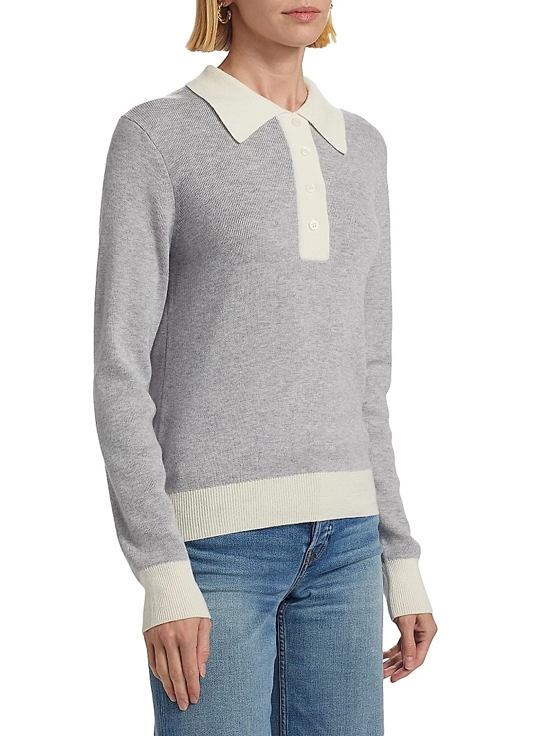 Wool Contrast-Trimmed Wool Long-Sleeve Polo Top