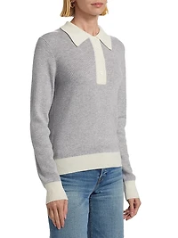 Wool Contrast-Trimmed Wool Long-Sleeve Polo Top