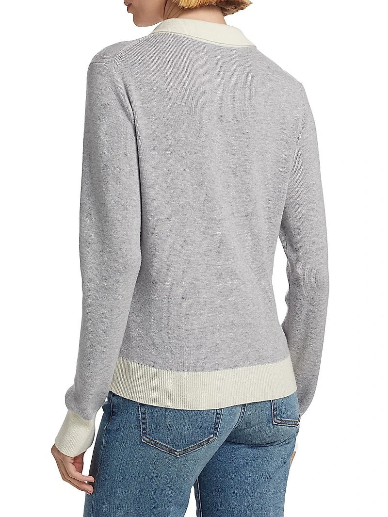 Wool Contrast-Trimmed Wool Long-Sleeve Polo Top