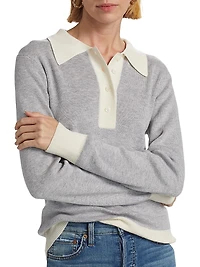 Wool Contrast-Trimmed Wool Long-Sleeve Polo Top