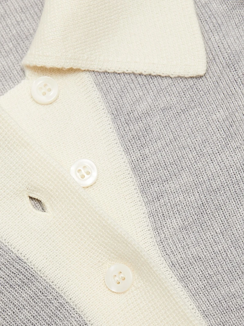 Wool Contrast-Trimmed Wool Long-Sleeve Polo Top