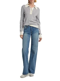 Wool Contrast-Trimmed Wool Long-Sleeve Polo Top
