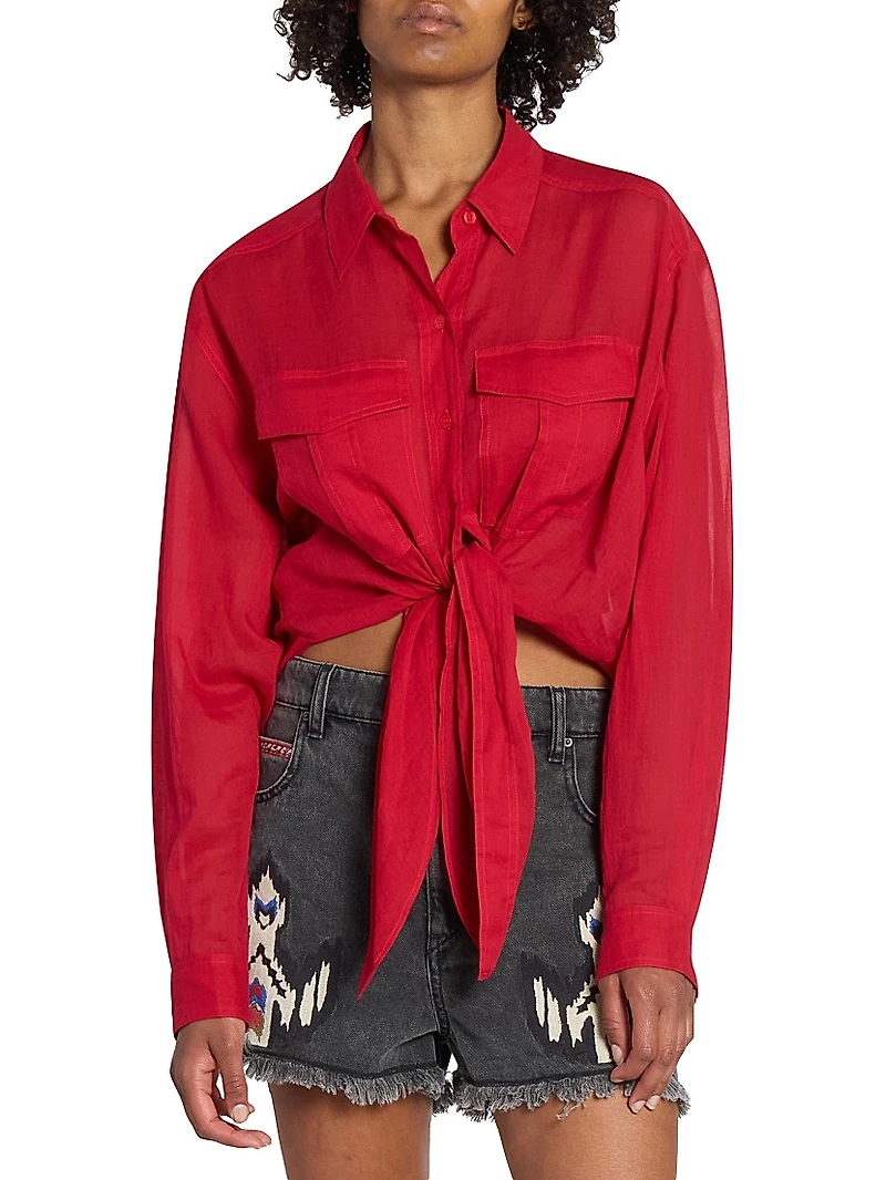 Nath Tie-Waist Button-Front Crop Top