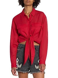 Nath Tie-Waist Button-Front Crop Top
