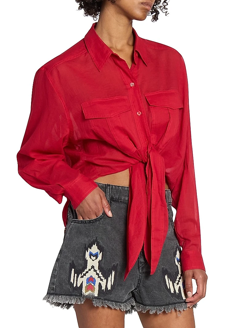 Nath Tie-Waist Button-Front Crop Top