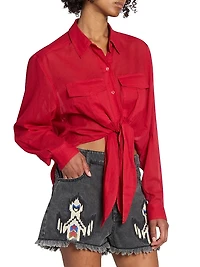 Nath Tie-Waist Button-Front Crop Top