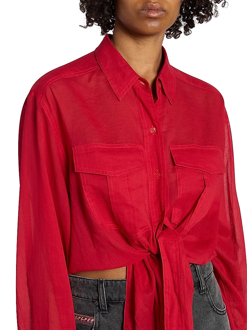 Nath Tie-Waist Button-Front Crop Top
