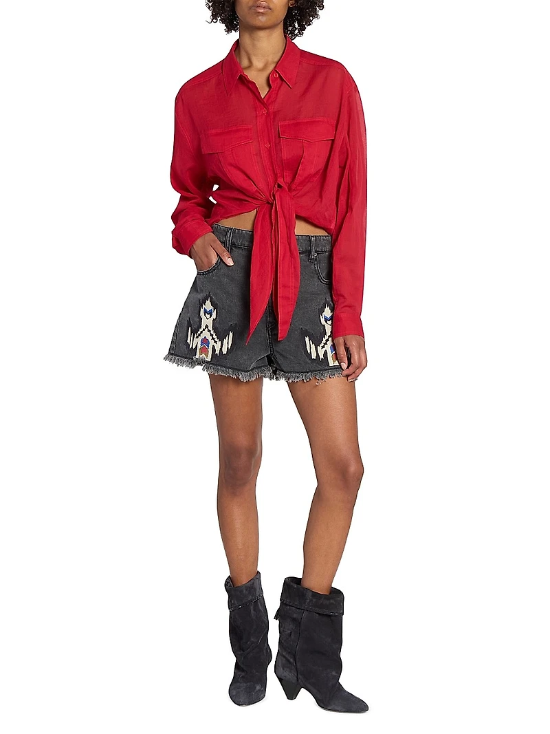 Nath Tie-Waist Button-Front Crop Top