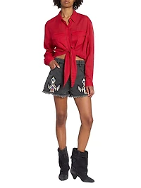 Nath Tie-Waist Button-Front Crop Top