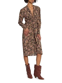 Zeliha Paisley Twist-Front Knee-Length Dress