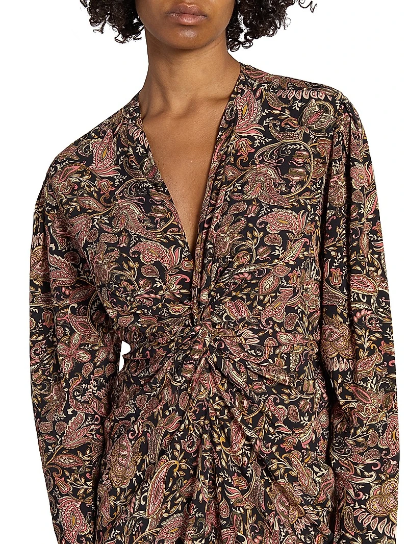 Zeliha Paisley Twist-Front Knee-Length Dress