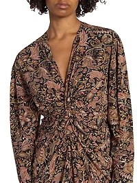 Zeliha Paisley Twist-Front Knee-Length Dress