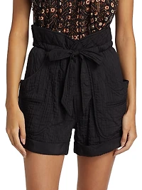 Sereni Woven Paperbag-Waist Shorts