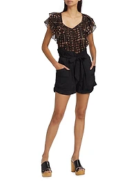 Sereni Woven Paperbag-Waist Shorts