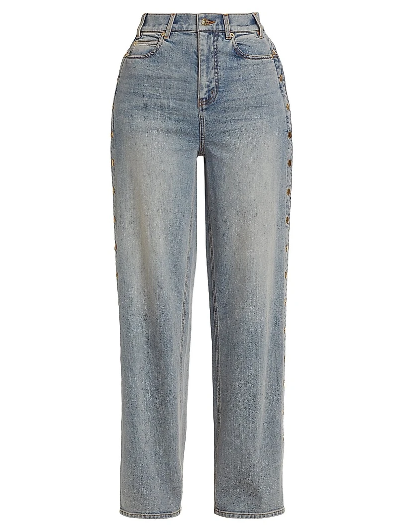 Stassia Side-Snap Straight Jeans