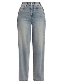 Stassia Side-Snap Straight Jeans