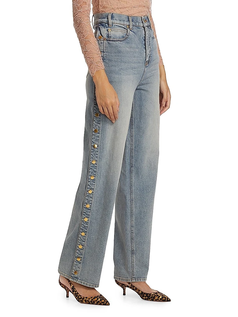 Stassia Side-Snap Straight Jeans