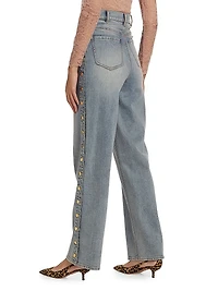 Stassia Side-Snap Straight Jeans