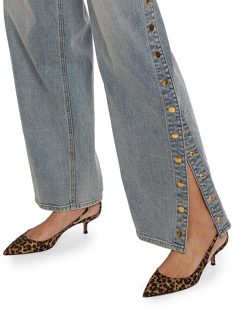 Stassia Side-Snap Straight Jeans