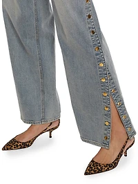 Stassia Side-Snap Straight Jeans