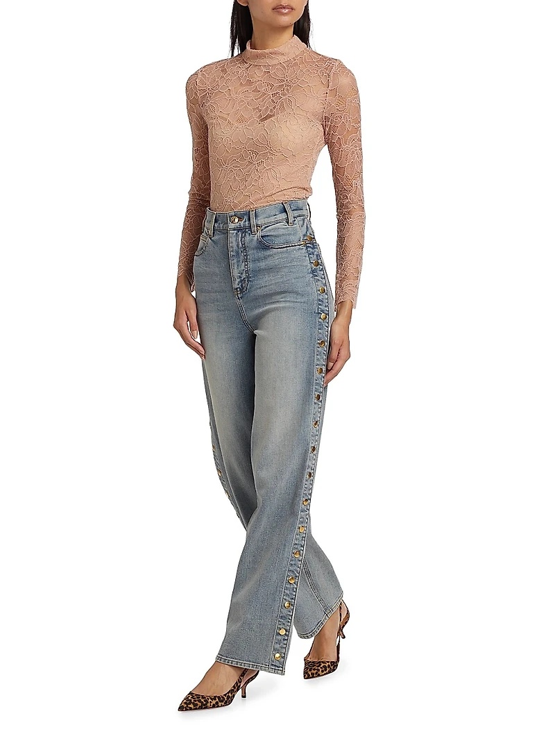 Stassia Side-Snap Straight Jeans