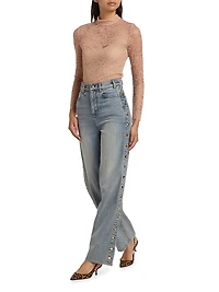 Stassia Side-Snap Straight Jeans