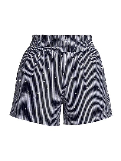 Betty Pearl-Embellished Pinstriped Cotton Shorts