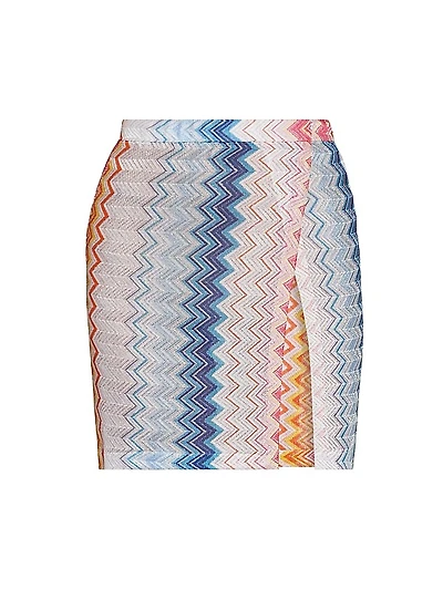 Chevron Knit Front-Slit Miniskirt