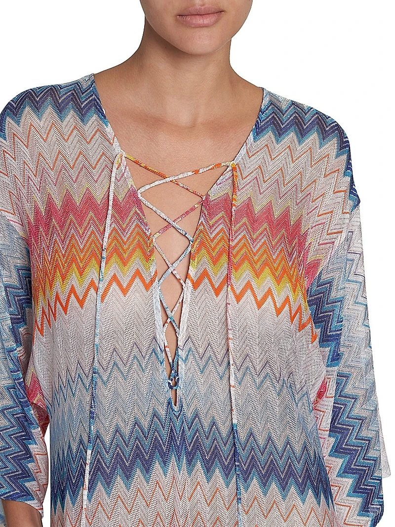 Chevron Lace-Up Long Cover-Up