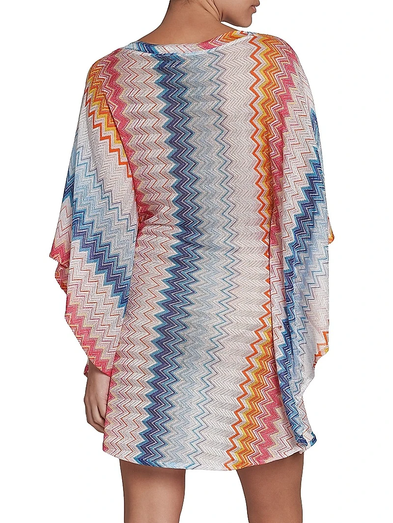 Chevron Cape-Sleeve Cover-Up