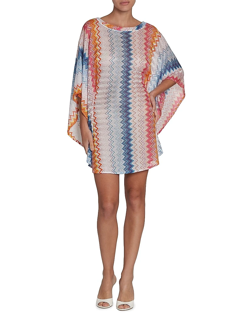 Chevron Cape-Sleeve Cover-Up
