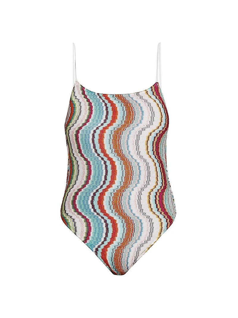 Wavy Striped Tie-Back One-Piece Swimsuit
