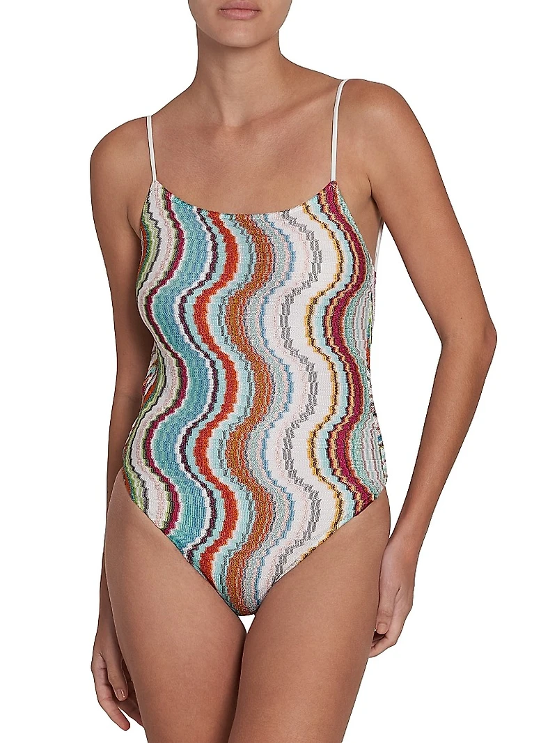 Wavy Striped Tie-Back One-Piece Swimsuit