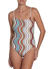 Wavy Striped Tie-Back One-Piece Swimsuit