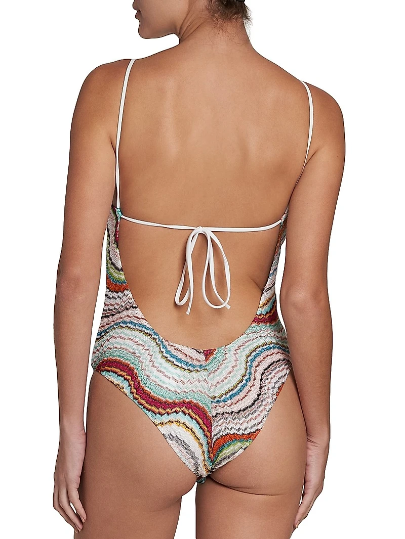 Wavy Striped Tie-Back One-Piece Swimsuit