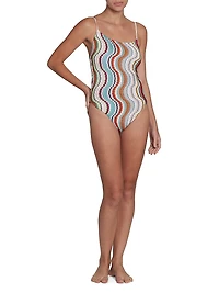 Wavy Striped Tie-Back One-Piece Swimsuit