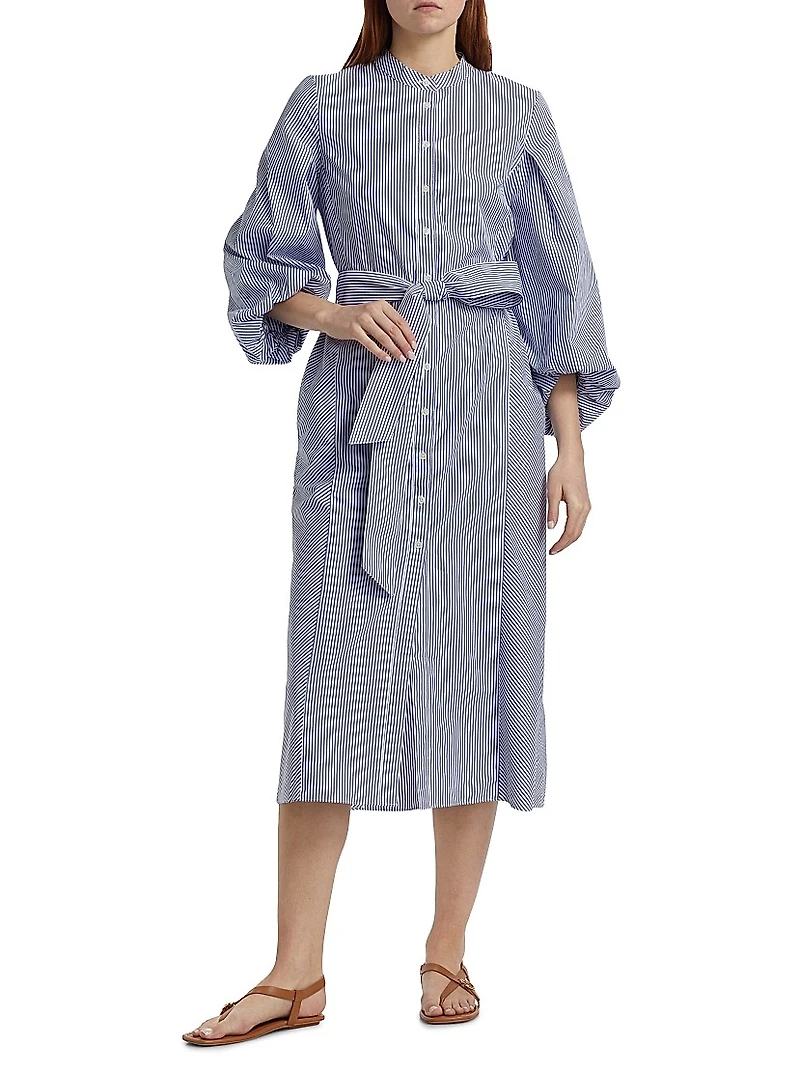 Maddie Stripe Blouson-Sleeve Shirtdress