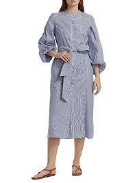 Maddie Stripe Blouson-Sleeve Shirtdress