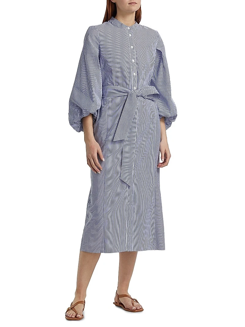 Maddie Stripe Blouson-Sleeve Shirtdress