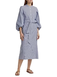 Maddie Stripe Blouson-Sleeve Shirtdress