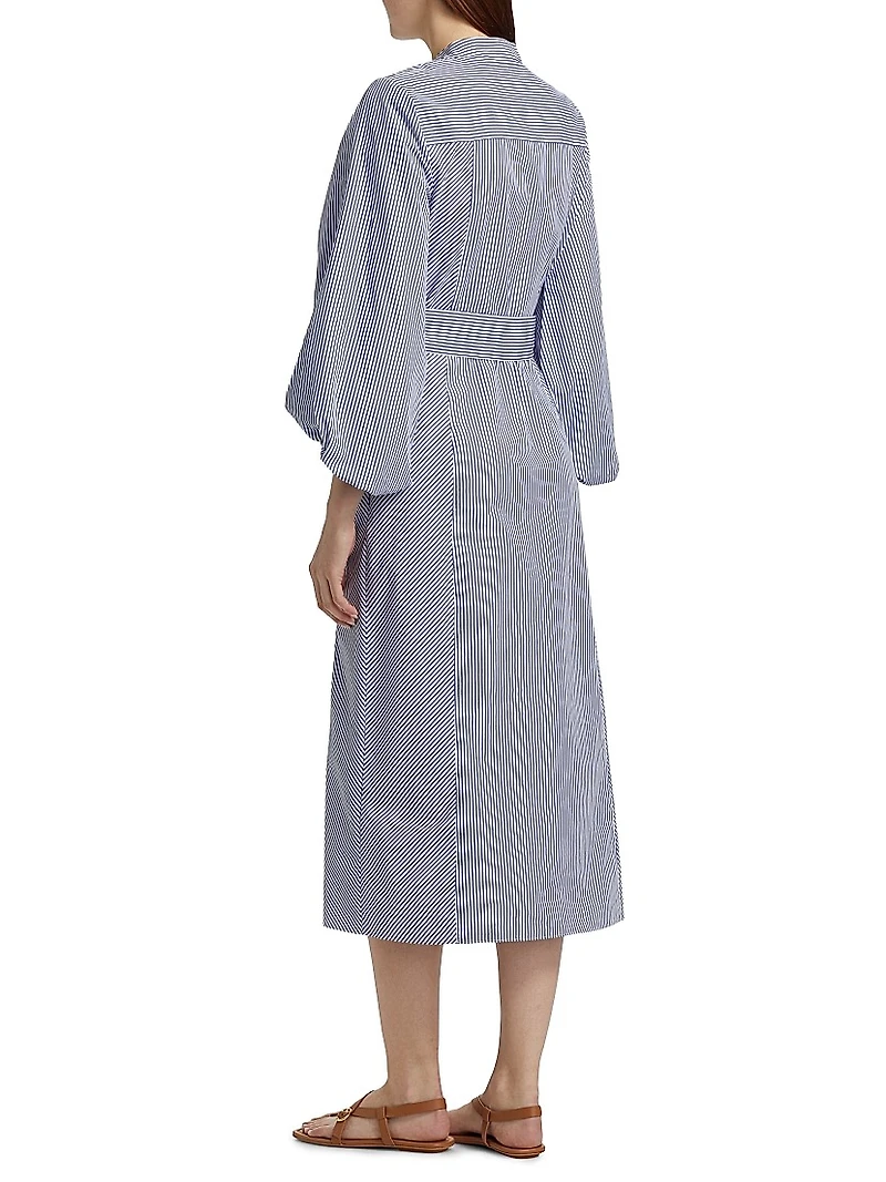 Maddie Stripe Blouson-Sleeve Shirtdress