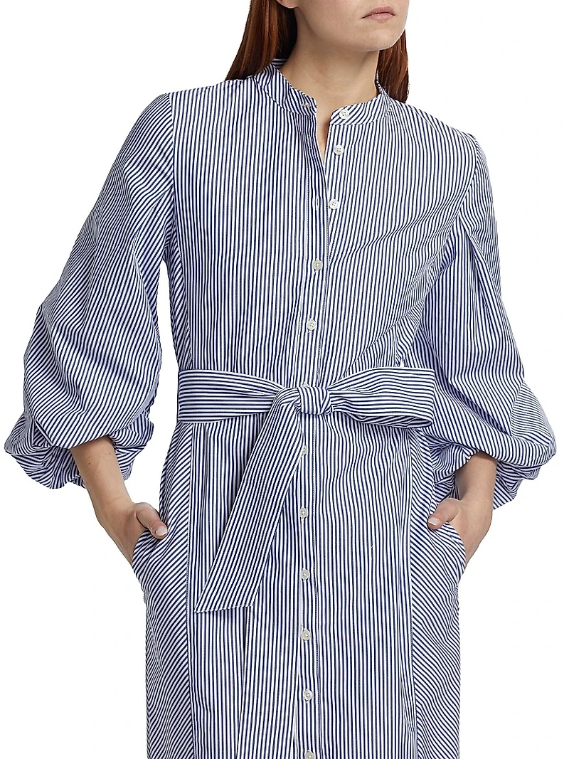 Maddie Stripe Blouson-Sleeve Shirtdress