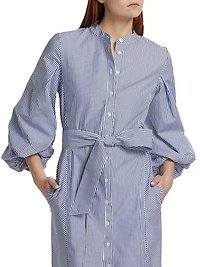 Maddie Stripe Blouson-Sleeve Shirtdress