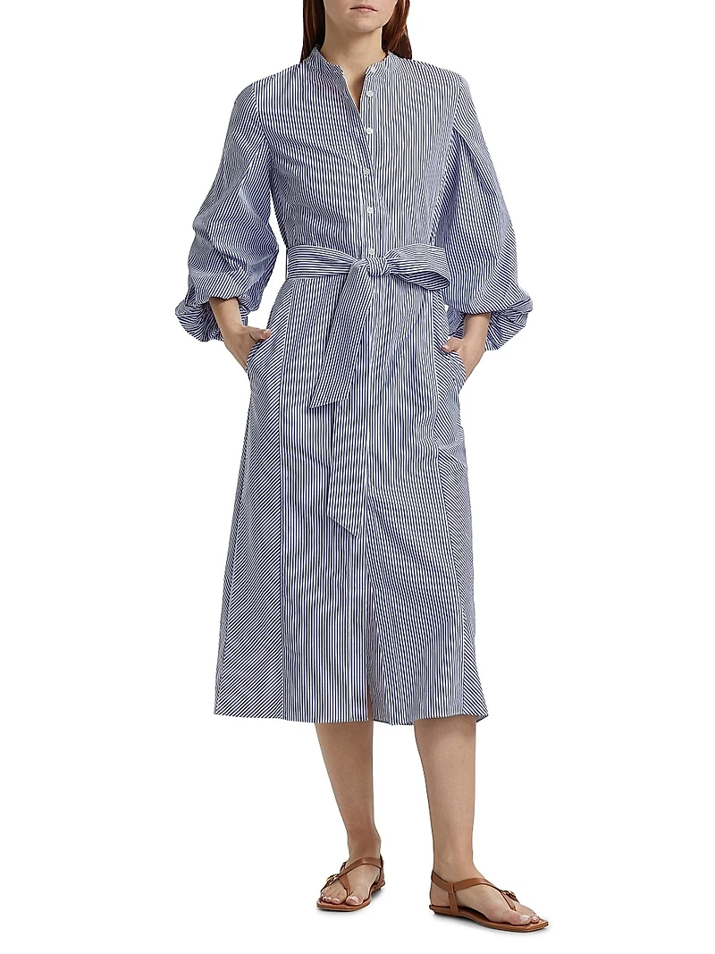 Maddie Stripe Blouson-Sleeve Shirtdress