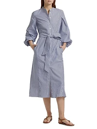 Maddie Stripe Blouson-Sleeve Shirtdress