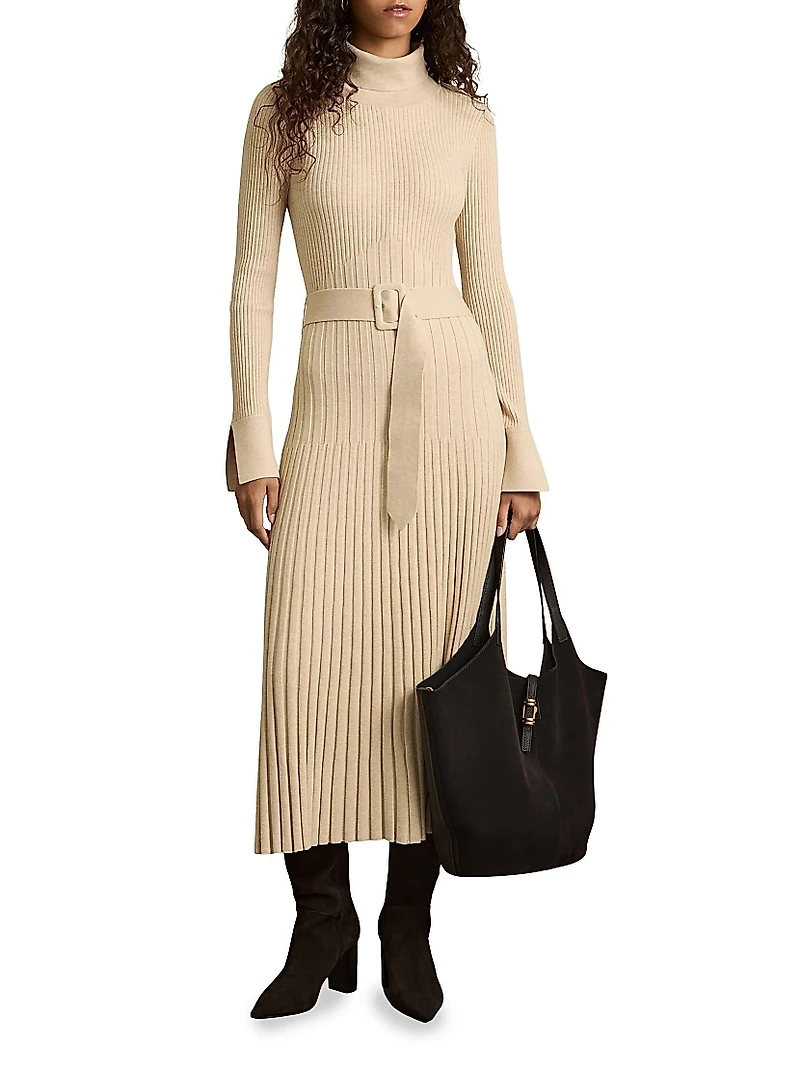 Vinette Rib-Knit Belted Midi-Dress