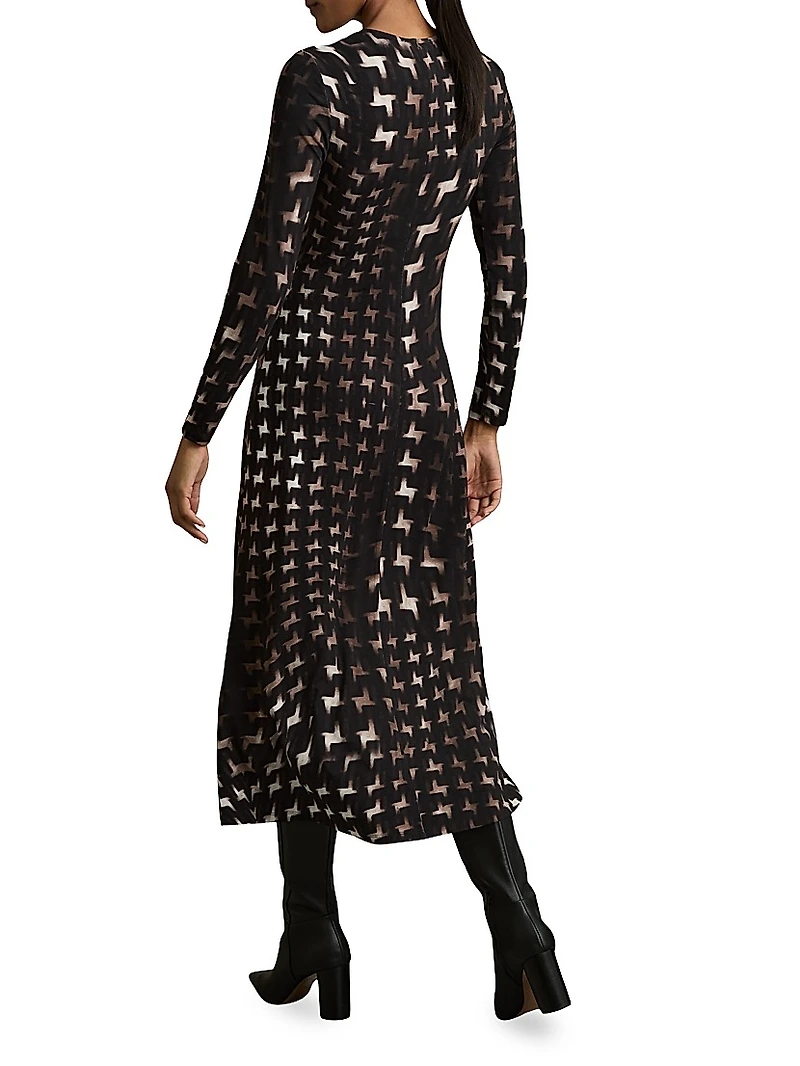 Halle Printed Ruched Midi-Dress