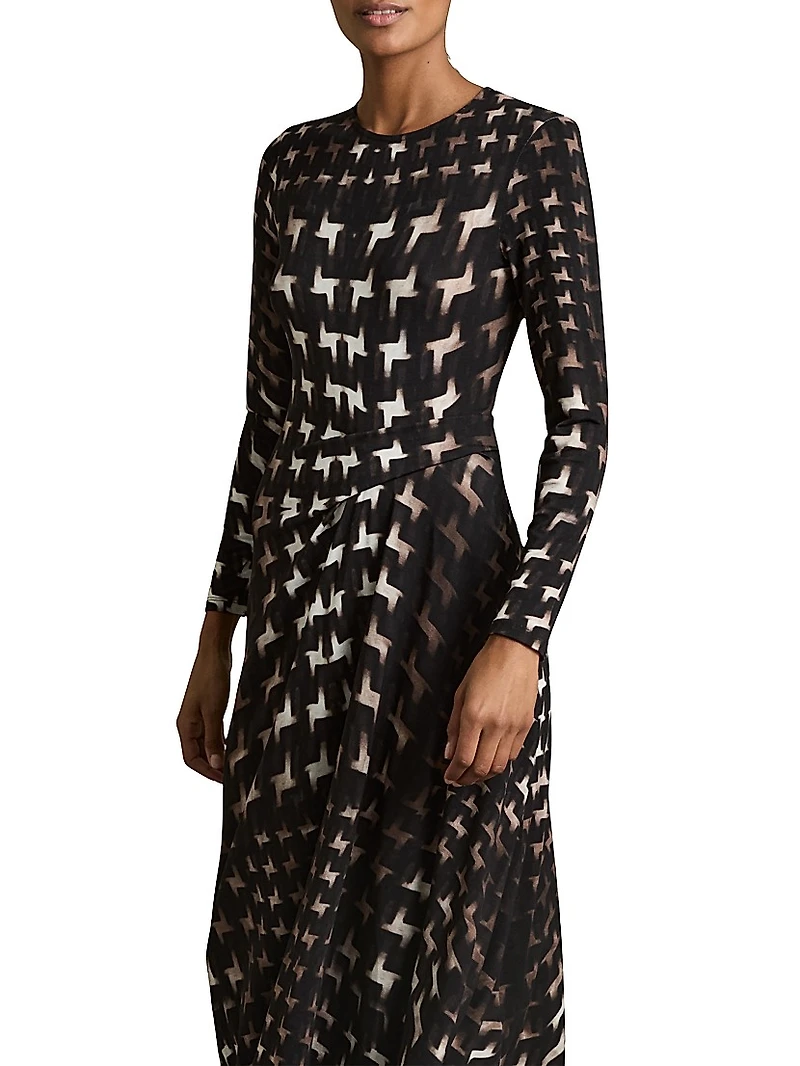 Halle Printed Ruched Midi-Dress